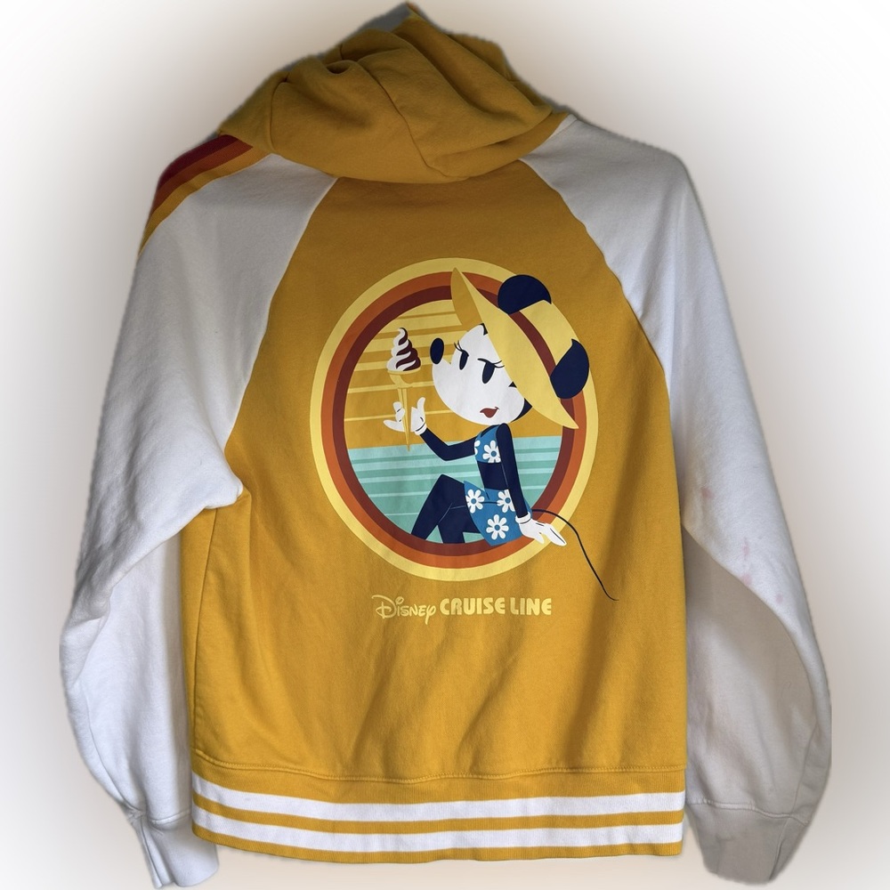 Disney Cruise Line Minnie Mouse Retro Zip-Up Yellow Hoodie  Women's Size Medium